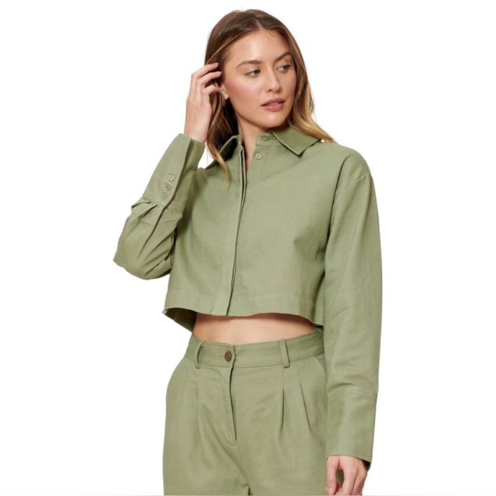 Sofia Richie x Bar lll Long Sleeve Cropped Button Down Shirt Jacket XL